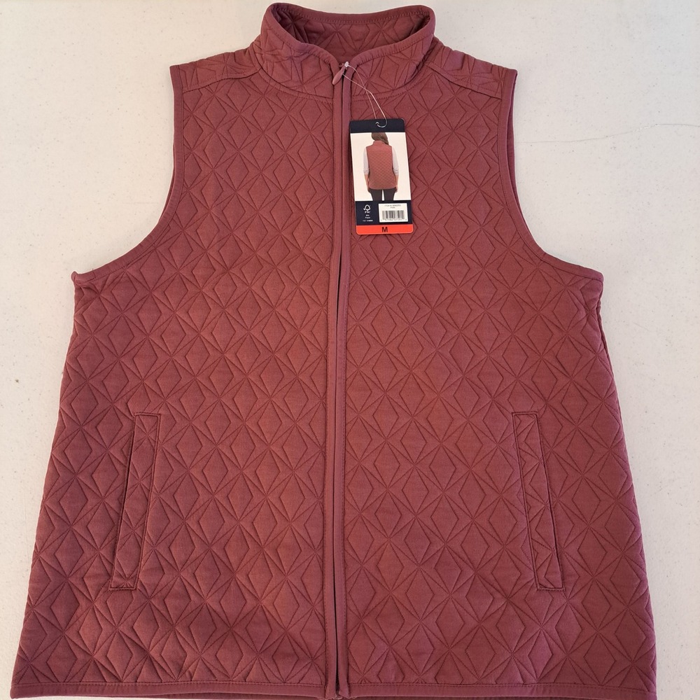 Lands' End Womens‎ Zip Front Quilted Vest Pink Mauve Diamond Jacquard MED NWT